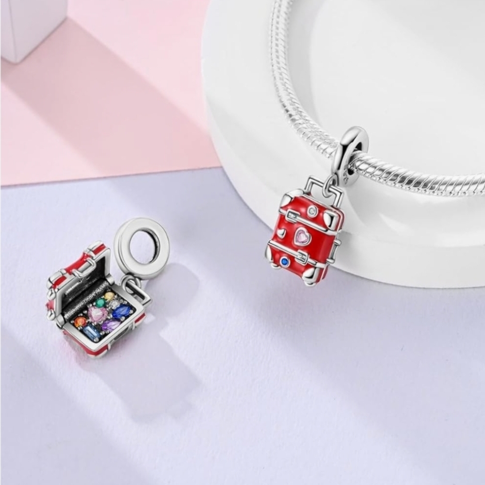 Red and Silver Suitcase Charm - Picture 3 of 6